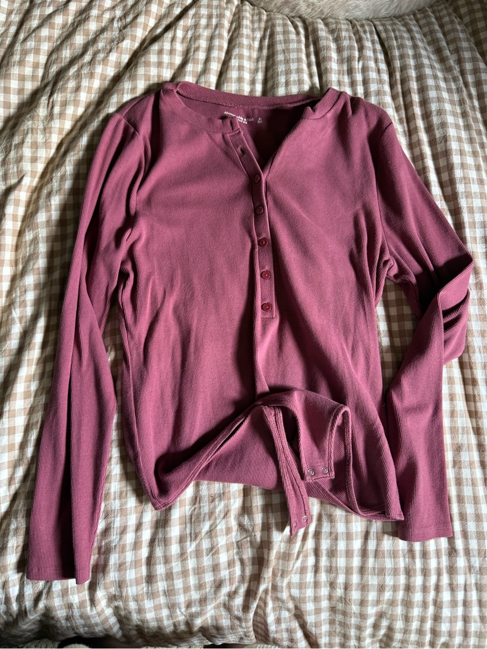Abercrombie & Fitch Mauve Button-Front Long Sleeve Bodysuit
